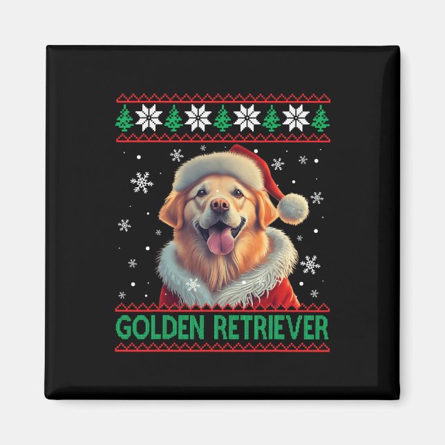 Aimant Golden Retriever Santa Hat Vilain Noël (Devant)