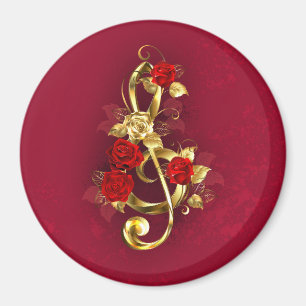 Aimant Golden Treble Clef avec fleurs Roses