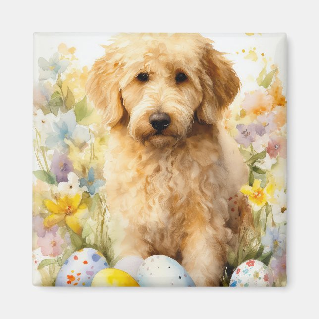 Aimant Goldendoodle aux oeufs de Pâques (Devant)