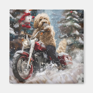 Aimant Goldendoodle Chien équitation Moto Noël