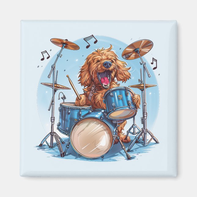 Aimant Goldendoodle Chien Jouant de la Batterie (Devant)