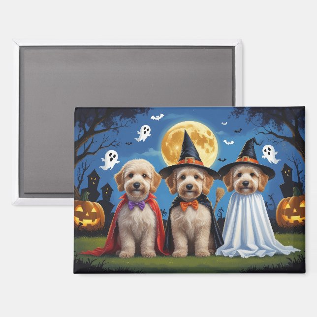 Aimant Goldendoodle Chiens Citrouille Halloween Funny (Recto/Verso)