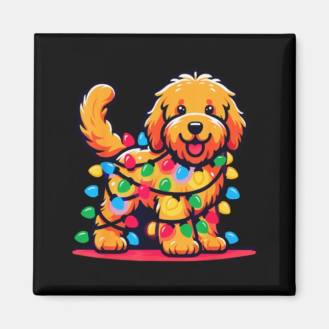 Aimant Goldendoodle Christmas Tree Xmas Lights Golden Doo (Devant)