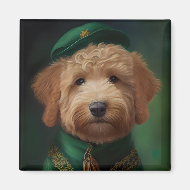 Aimant Goldendoodle Dog en tenue de la Saint Patrick (Devant)