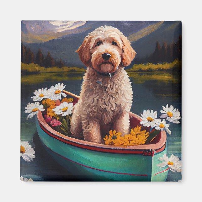 Aimant Goldendoodle on a Paddle : Une aventure Pittoresqu (Devant)