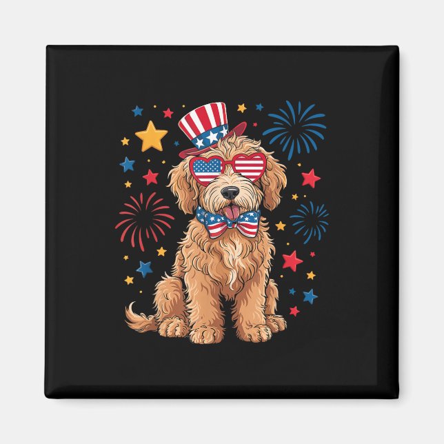 Aimant Goldendoodle Patriotique 4 Juillet Doodle Doré D (Devant)