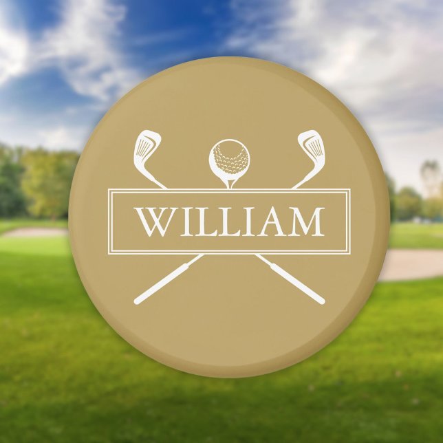 Aimant Golf Ball Clubs Gold Et White (Gold And White Custom Name Golf Ball Clubs Magnet)
