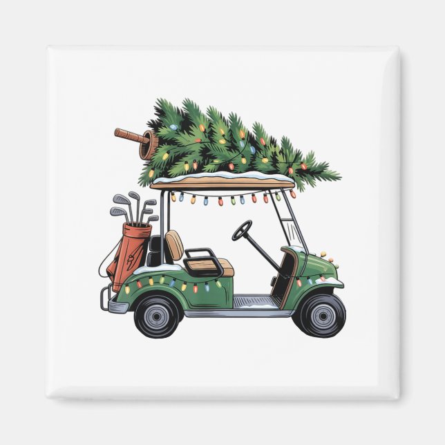 Aimant Golf Cart Christmas Tree Lights Golfing Golfer Fun (Devant)