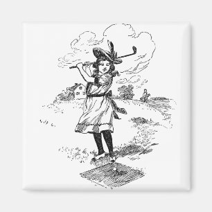 Aimant Golf Girl Golfing Art Vintage