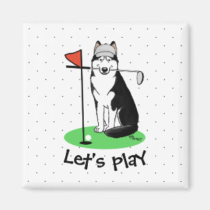 Aimant Golf Sibérien Husky (noir) Chien Jouant Mal Drôle