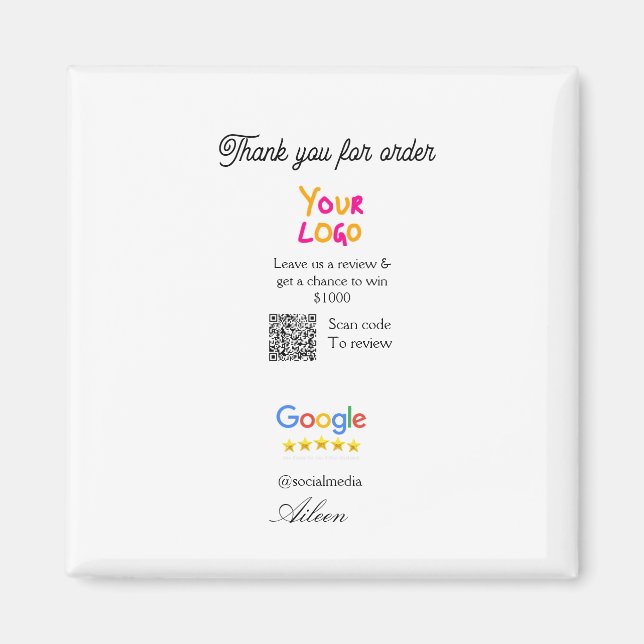 Aimant Google review business logo website scan QR code (Devant)