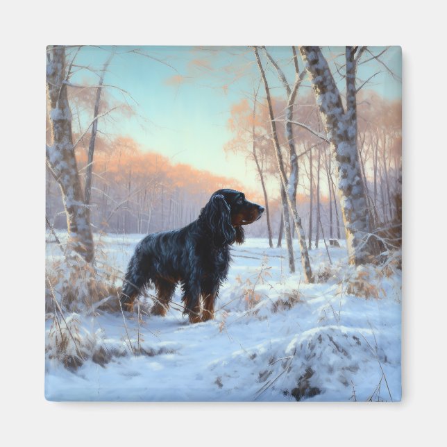 Aimant Gordon Setter Laisse Il Neige Noël (Devant)