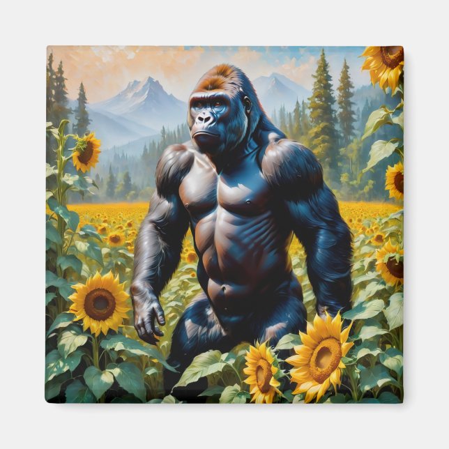 Aimant Gorille Ape Dans Un Champ De Tournesol (Devant)