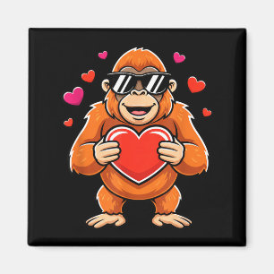 Aimant Gorille cool tenant un cœur pour la Saint-Valentin