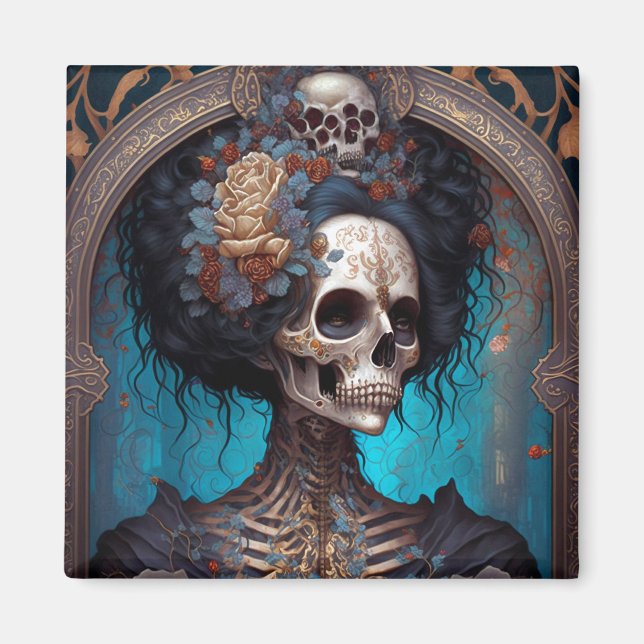 Aimant Goth Skeleton Skull Woman Gothique (Devant)