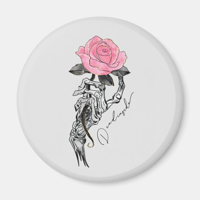 Aimant Goth Squelette Main Avec Rose Rose Rose | Décès à  (Devant)