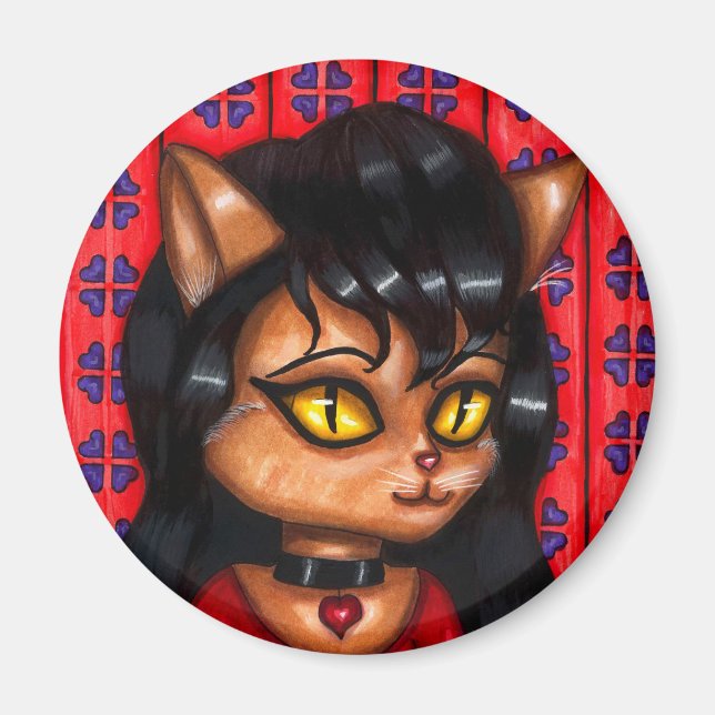 Aimant Gothique chatte chat fille Art animal original (Devant)