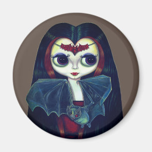 Aimant Gothique fille vampire avec chauve-souris gros yeu