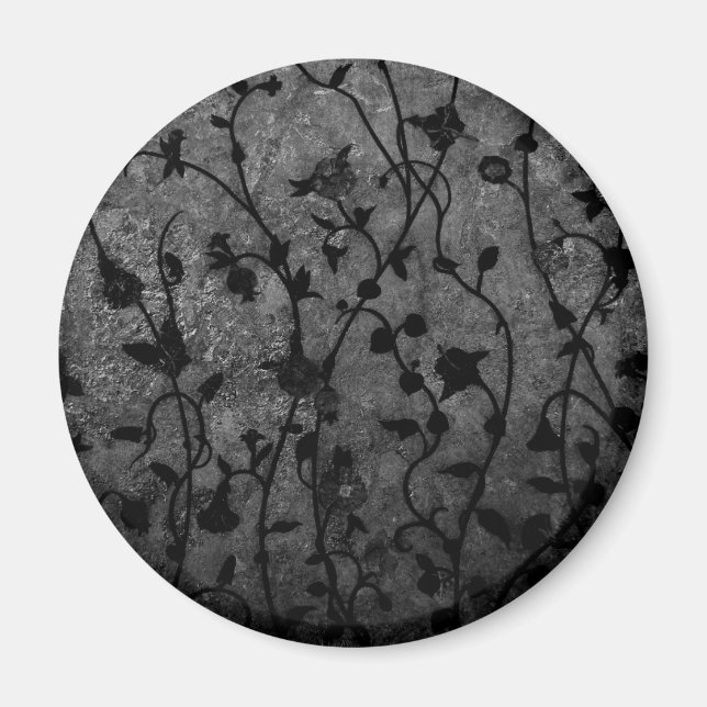 Aimant Gothique noir et blanc Antique Floral (Devant)