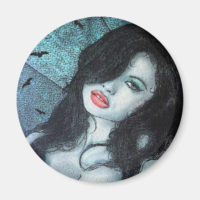 Aimant Gothique vampire femme cheveux noir art original E (Devant)