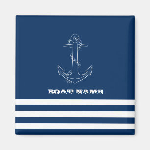 Aimant Gouvernail de bateau nautique, marin rayé bleu mar