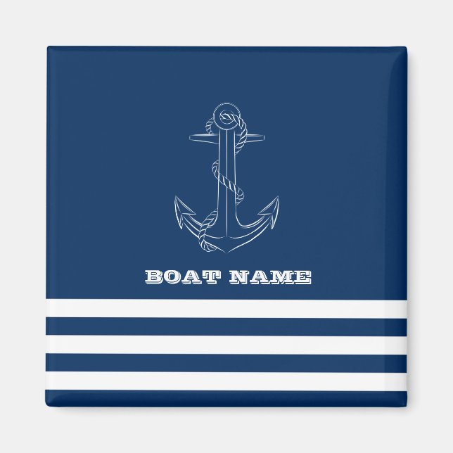 Aimant Gouvernail de bateau nautique, marin rayé bleu mar (Devant)