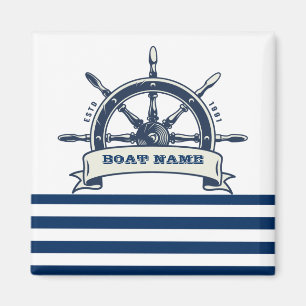 Aimant Gouvernail de bateau nautique, rayures blanches et