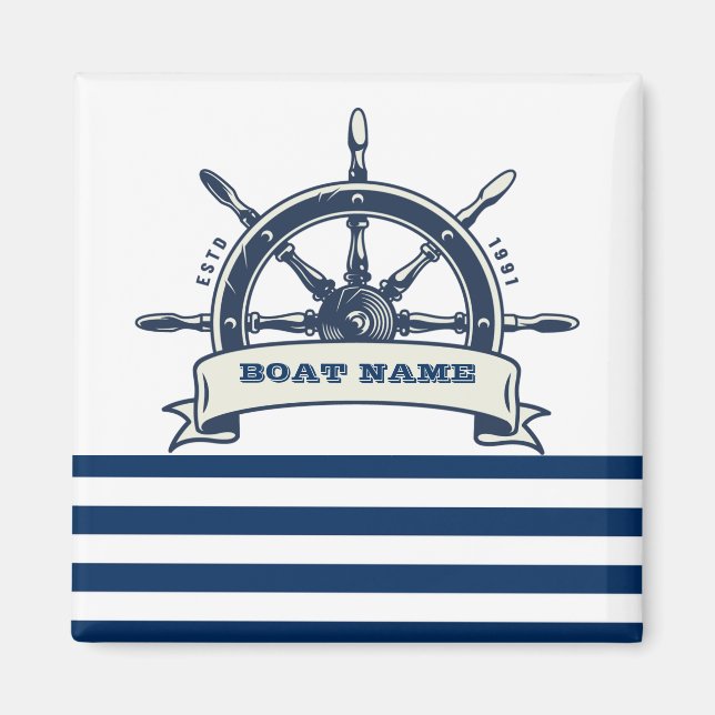 Aimant Gouvernail de bateau nautique, rayures blanches et (Devant)