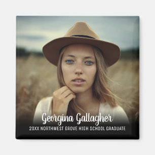 Aimant Graduation Modern Bold Photo Script Grad Nom