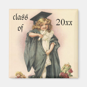 Aimant Graduation vintage, Fille portant un Casquette et 