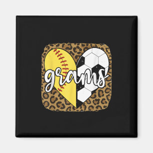 Aimant Grammes de softball de football drôle de coeur léo