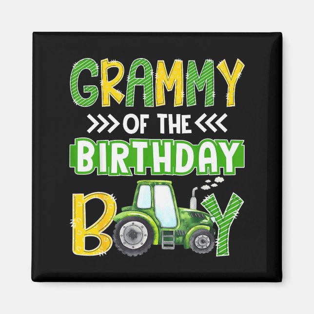Aimant Grammy des tracteurs de l'anniversaire du garçon C (Devant)