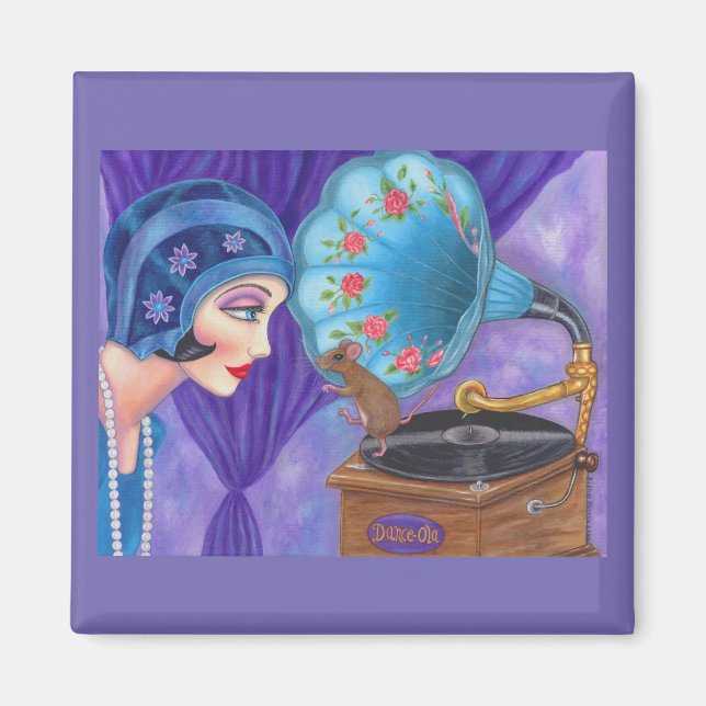 Aimant Gramophone Flapper Girl Roaring Twenties Souris (Devant)