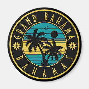 Aimant Grand Bahama Bahamas Retro Palm tree Souvenirs