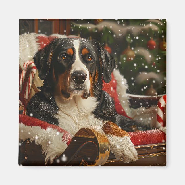 Aimant Grand Bouvier Suisse de Noël Festif (Devant)
