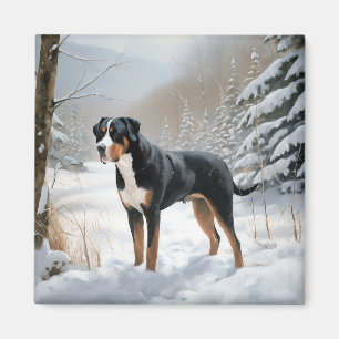Aimant Grand Bouvier Suisse Noël sous la neige de Noël