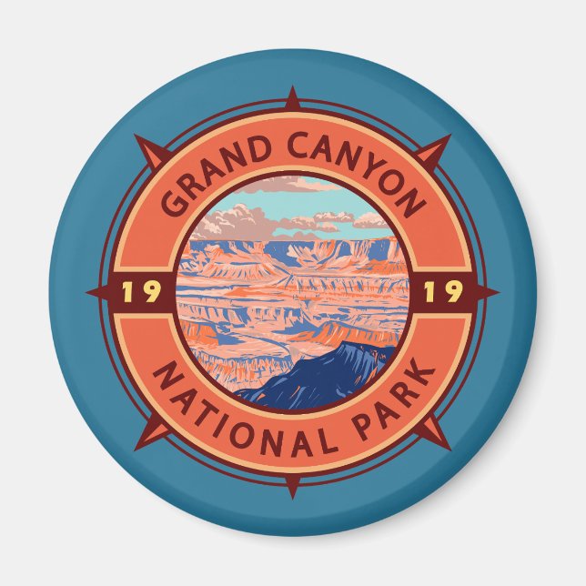 Aimant Grand Canyon Parc national Emblem Retro Compass (Devant)