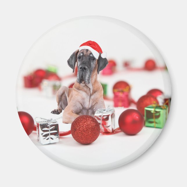 Aimant Grand chien Danois avec ornements de Noël Cadeaux (Devant)