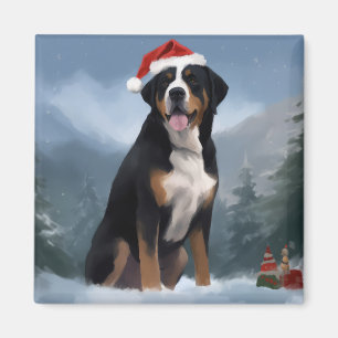 Aimant Grand Chien suisse de montagne à Noël de neige
