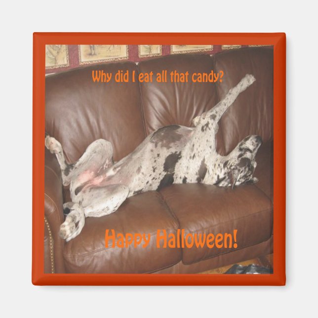 Aimant Grand Dane mangé trop de bonbons d'Halloween Magne (Devant)