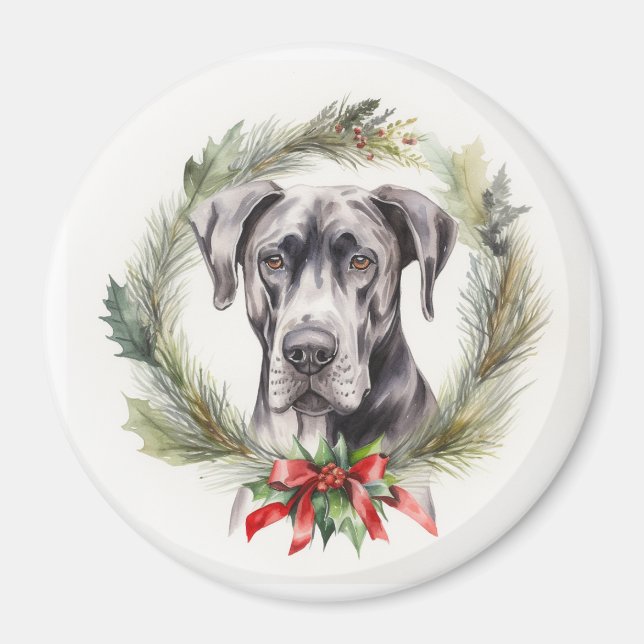 Aimant Grand Dane Noël Wreath Festive Pup (Devant)