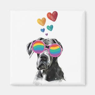Aimant Grand Danois avec coeurs Saint-Valentin