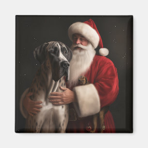 Aimant Grand Danois avec le Père Noël Noël Festif