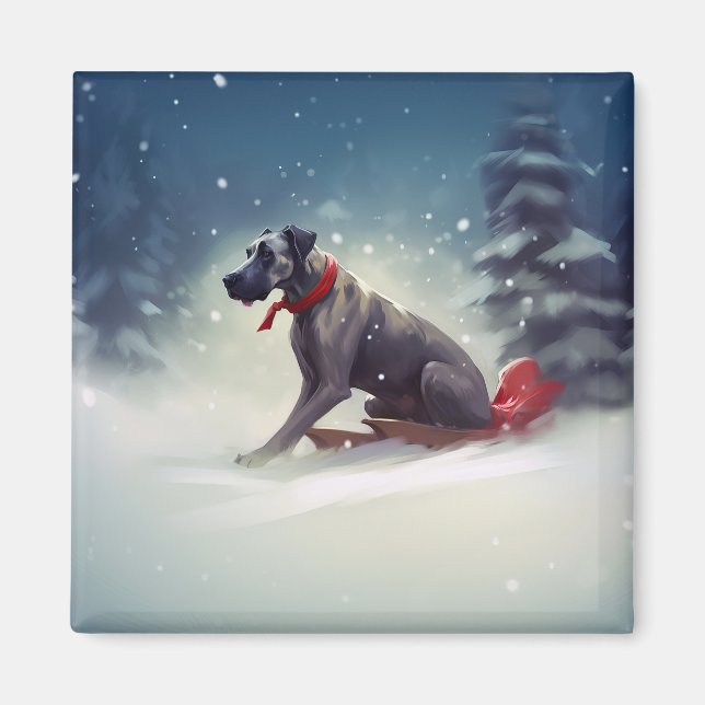 Aimant Grand Danois Noël neige hiver (Devant)