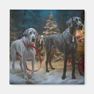 Aimant Grand Danois Traîneau de Neige Décoration de Noël