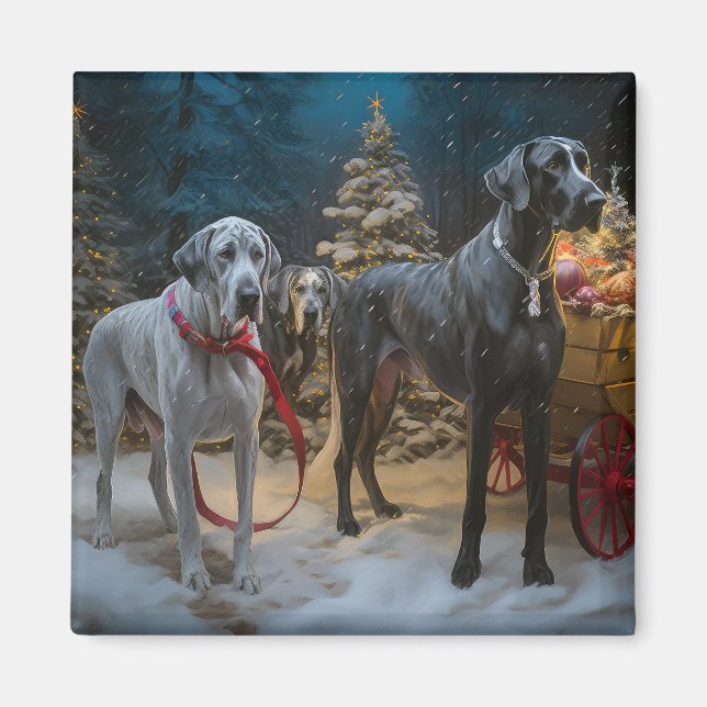 Aimant Grand Danois Traîneau de Noël Décoration de Noël S (Devant)