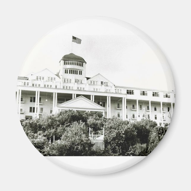 Aimant Grand Hotel, Île Mackinac, noir et blanc (Devant)