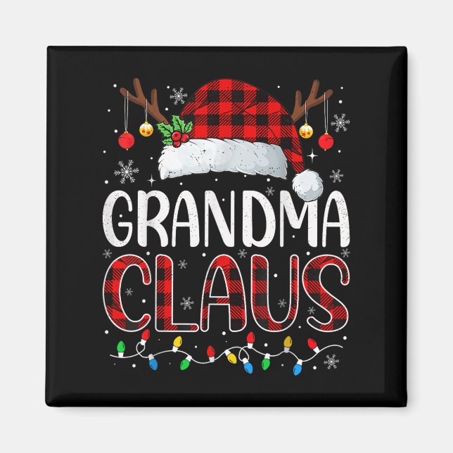 Aimant Grand-mère Claus Feux de Noël Pyjama Match de fami (Devant)