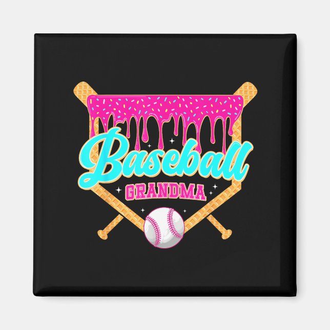 Aimant Grand-mère de baseball Crème glacée Goutte Joueuse (Devant)