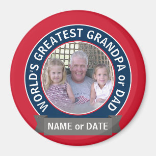 Aimant Grand papa du monde Photo rouge blanc bleu